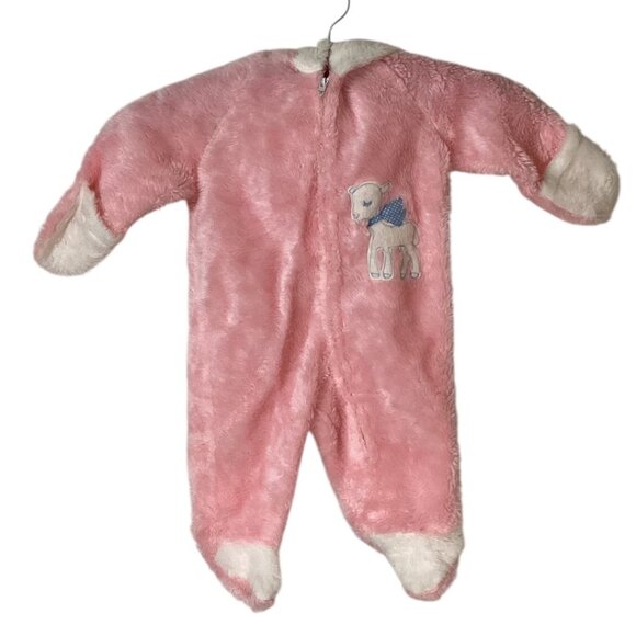 Vintage 80's Wonderalls Pink Fleece Footed Baby Romper - Size 6 mo / 10-15 Lbs - Picture 1 of 8